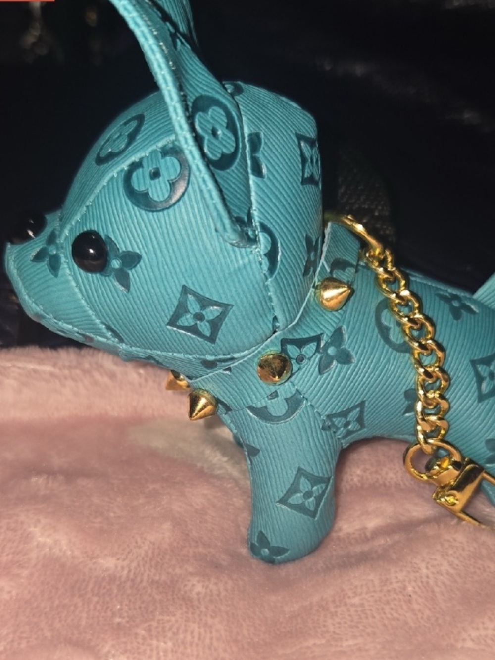 Designer-Style Teal Dog Charm with Gold Chain
